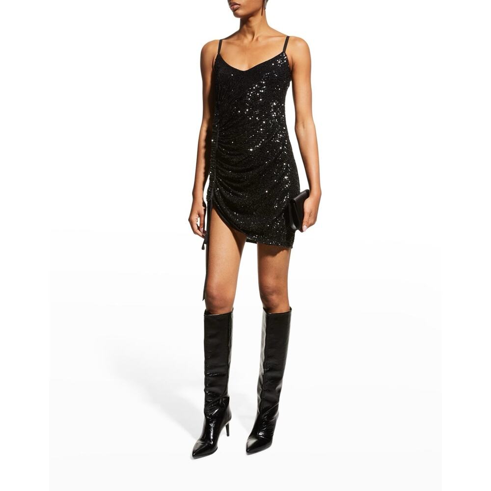 UNTTLD Black Sequin Party Cocktail Sparkle Asymmetric Tina Mini Dress - 12 $890
